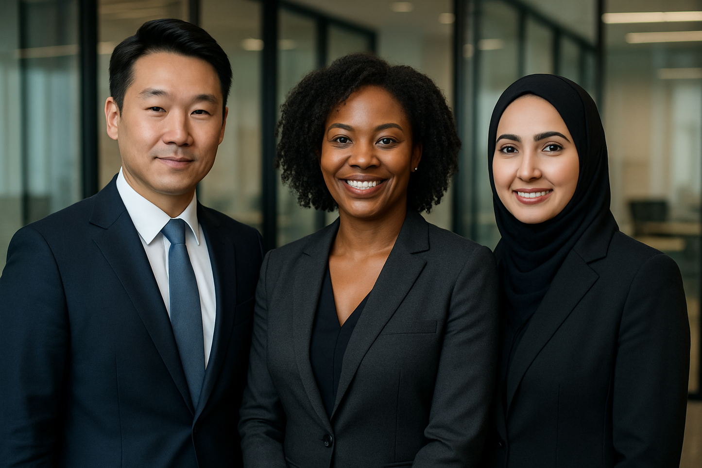 no caucasian people, just asian man, black woman, and arab woman